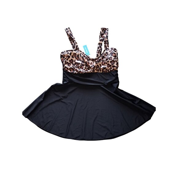 Aqua Eve Womens Plus Size 18W Leopard Print Swimsuit Dress Black  Brown NEW - Picture 3 of 9